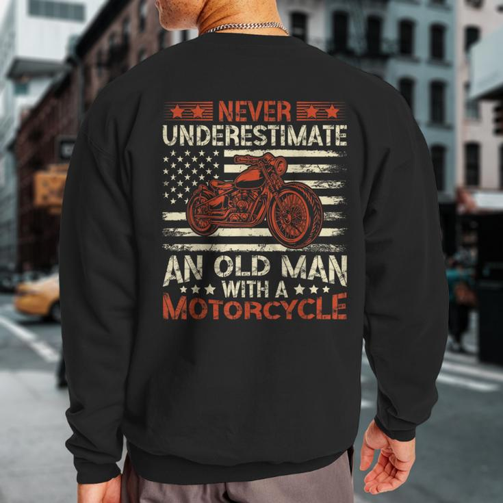 Never Underestimate An Old Man With A Motorcycle Usa Flag Sweatshirt Back Print