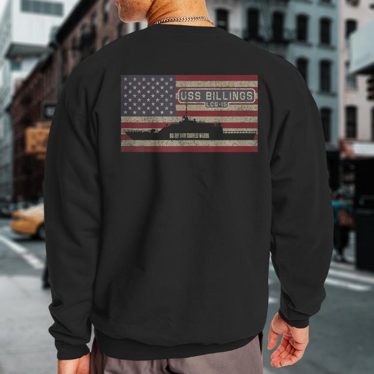 Uss Billings Lcs-15 Littoral Combat Ship Usa American Flag Sweatshirt Back Print