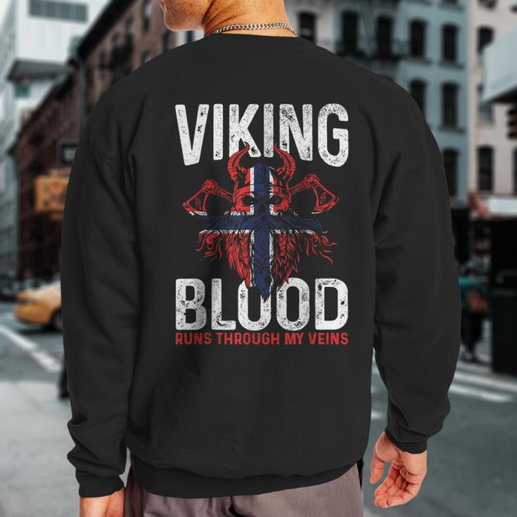 Viking Blood Runs Through My Veins Norwegian Roots Pride Sweatshirt Back Print