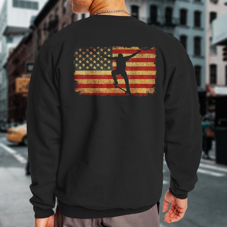 Vintage Us Flag SkateboardingRetro Skateboard Sweatshirt Back Print