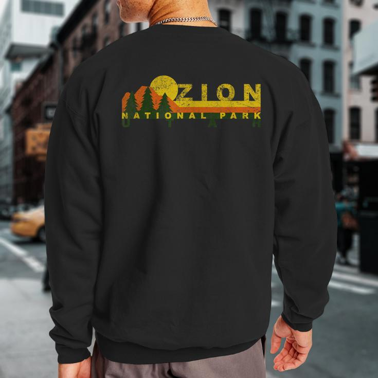 Zion National Park Sunny Mountain Treeline Sweatshirt Back Print