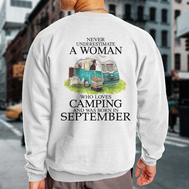 Never Underestimate Who Loves Camping September Sweatshirt Back Print
