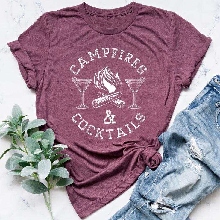 Campfires And Cocktails Bonfire Camping Campfire Bella Canvas T-shirt