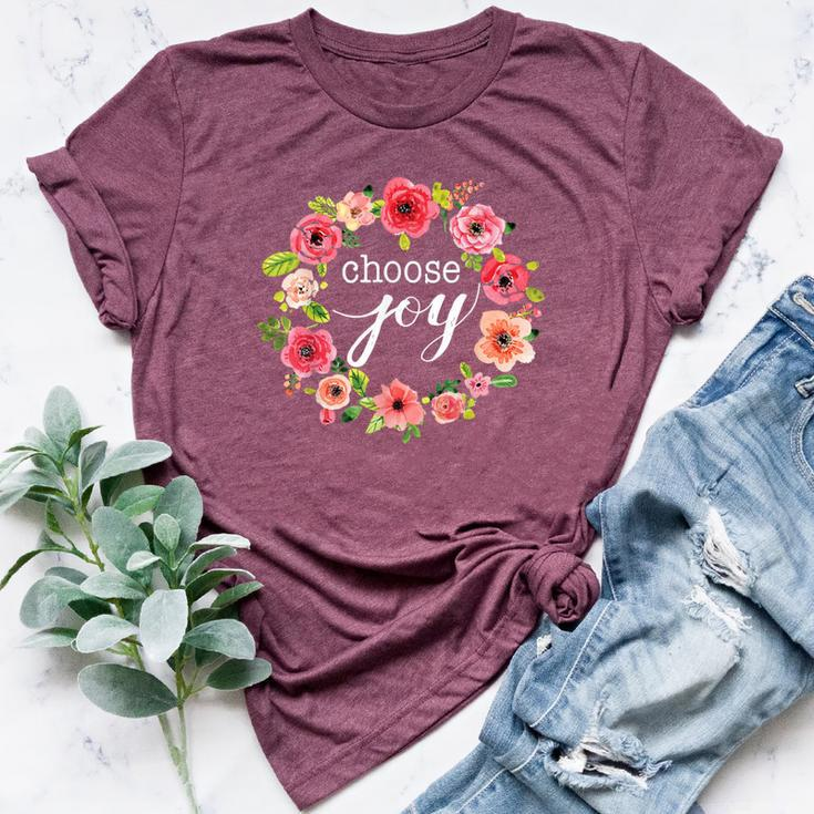 Choose Joy Inspirational Quote Boho Floral Wreath Bella Canvas T-shirt