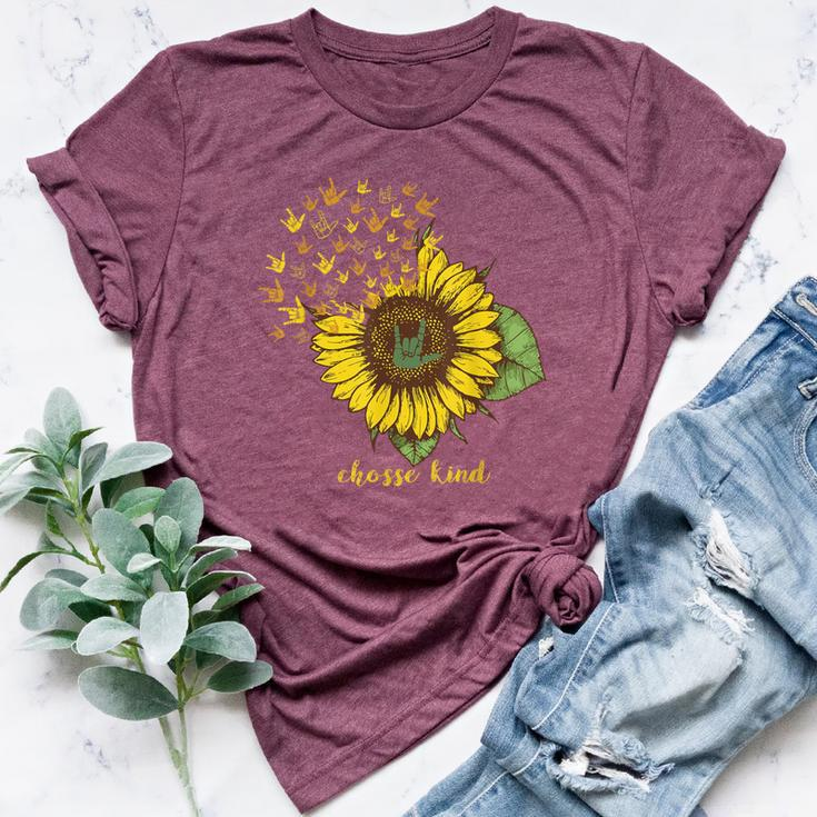 Choose Kind Sunflower Deaf Asl American Sign Language Bella Canvas T-shirt