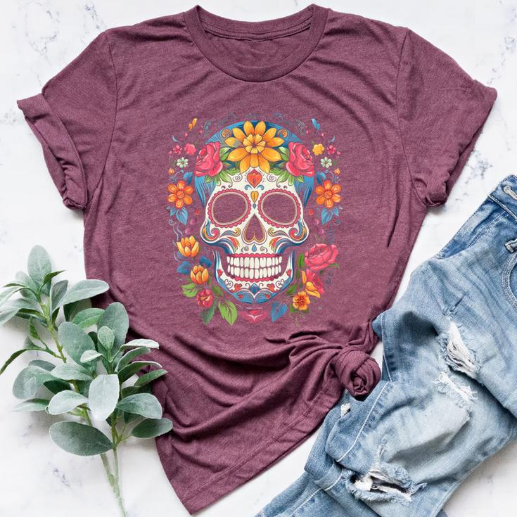 De Los Muertos Day Of The Dead Sugar Skull Halloween Bella Canvas T-shirt