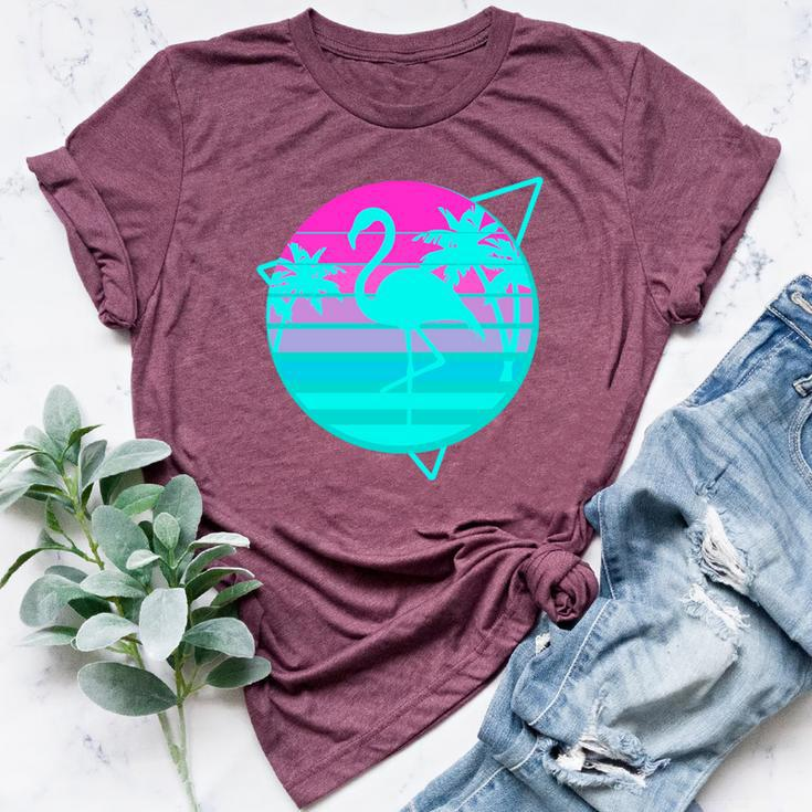Flamingo In A Vintage 80S Beach With Palms Vaporwave Style Bella Canvas T-shirt