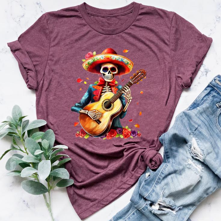 Floral Guitar Dia De Los Muertos Cute Mariachi Day Of Dead Bella Canvas T-shirt