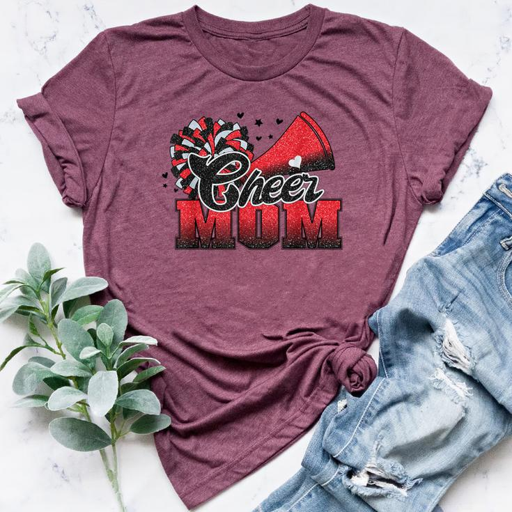 Football Cheer Mom Red Black Pom Leopard Bella Canvas T-shirt