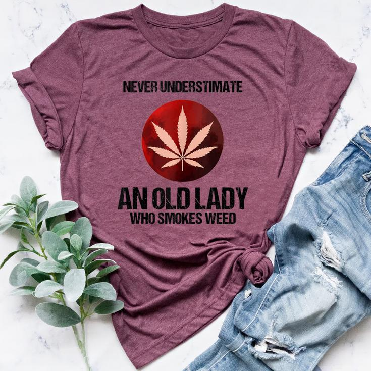 Cannabis Old Lady Smokes Weed Stoner Grandma Bella Canvas T-shirt