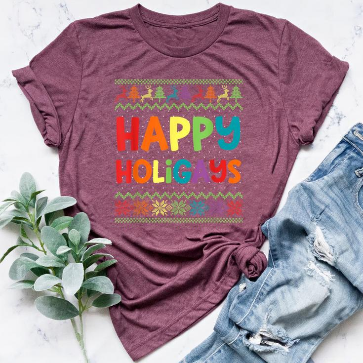 Gay Christmas Lgbt Happy Holigays Ugly Rainbow Party Bella Canvas T-shirt