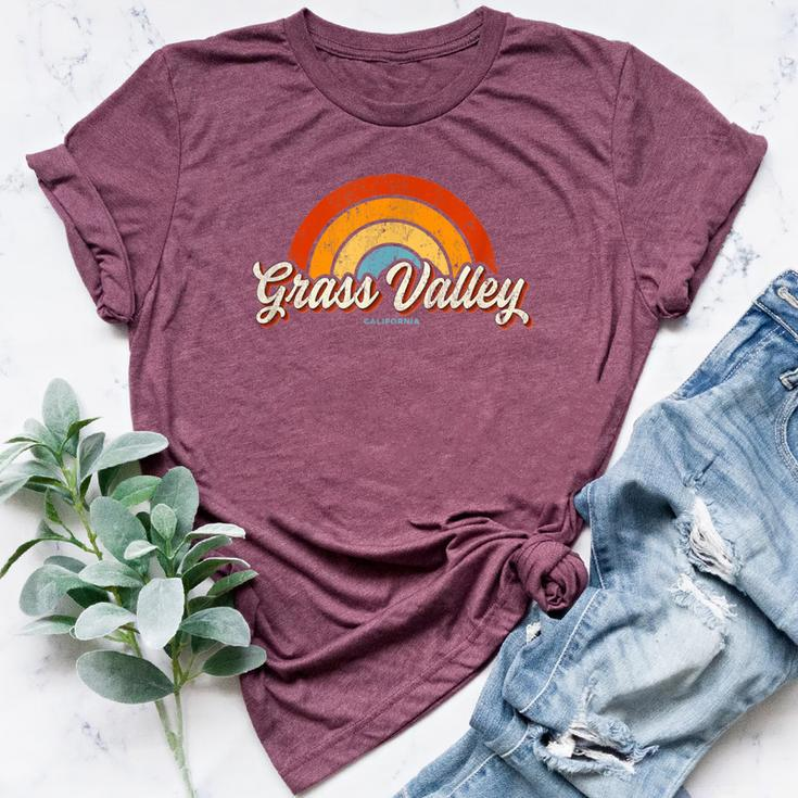 Grass Valley California Ca Vintage Rainbow Retro 70S Bella Canvas T-shirt