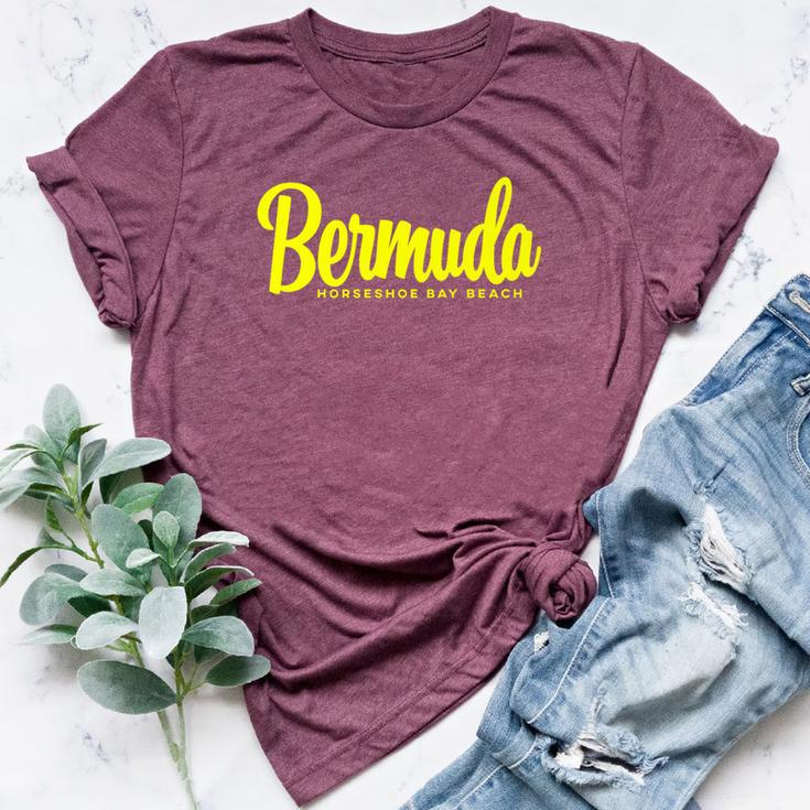 Horseshoe Bay Beach Bermuda Yellow Text Bella Canvas T-shirt
