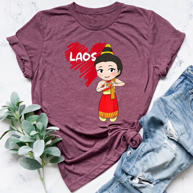 Laos Lao Laotian Proud Flag Traditional Dress Lao Sinh Girl Bella Canvas T-shirt