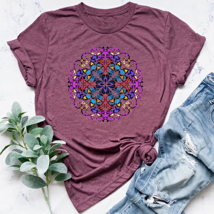 Mandala Stained Glass Graphic With Bright Rainbow Of Colors Bella Canvas T-shirt