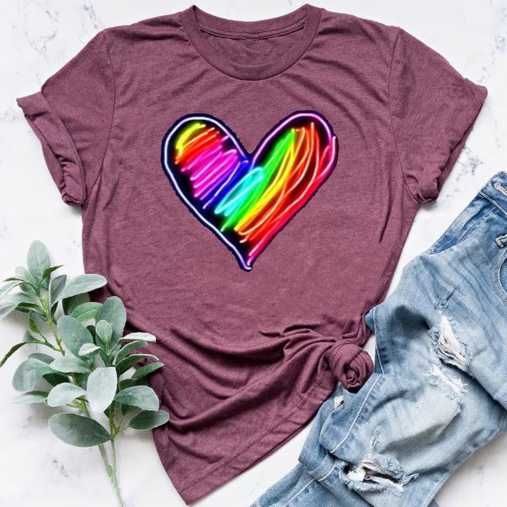 Neon Rainbow Heart Love Pride Lgbqt Rally Bella Canvas T-shirt