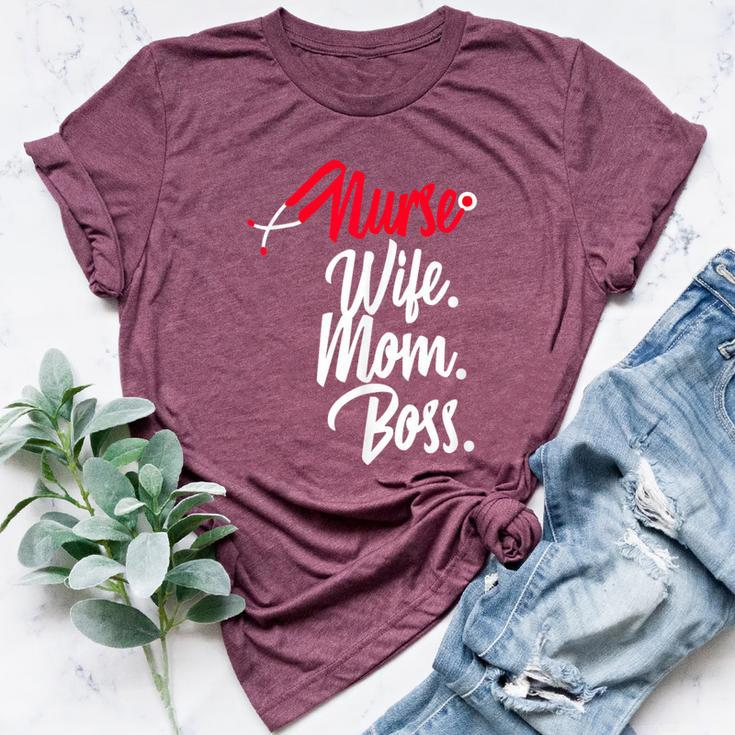 Nurse Wife Mom Boss Retro Nurse Sayings Quotes Nursing Bella Canvas T-shirt