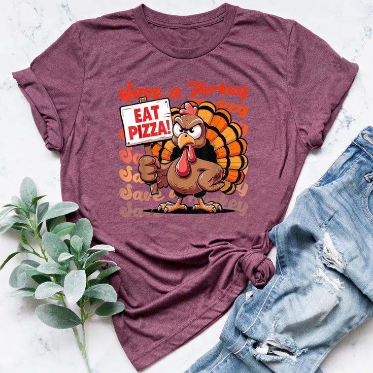 Save A Turkey Eat Pizza Autumn Thanksgiving Groovy Bella Canvas T-shirt