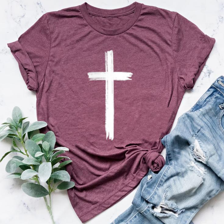 Small Cross Subtle Christian Minimalist Religious Faith Bella Canvas T-shirt