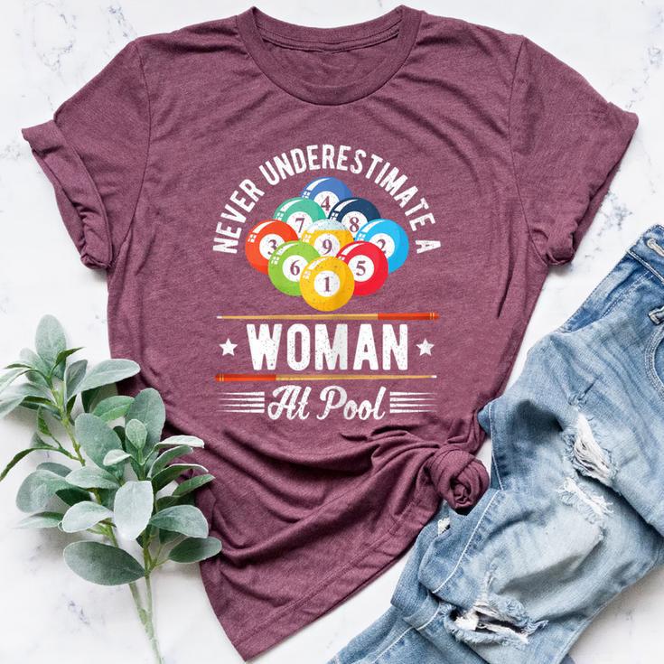 Snooker Never Underestimate A Woman At Pool Billiard Bella Canvas T-shirt