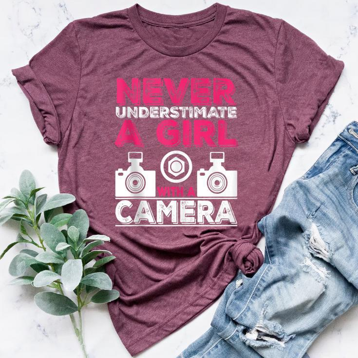 Never Underestimate A Girl With A Camera Girl Photographer Bella Canvas T-shirt