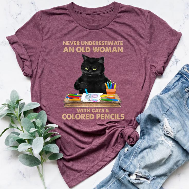 Never Underestimate An Old With Cats & Colored Pencils Bella Canvas T-shirt