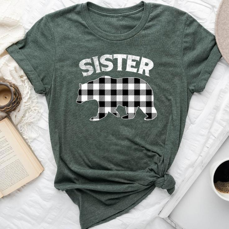Black And White Buffalo Plaid Sister Bear Christmas Pajama Bella Canvas T-shirt