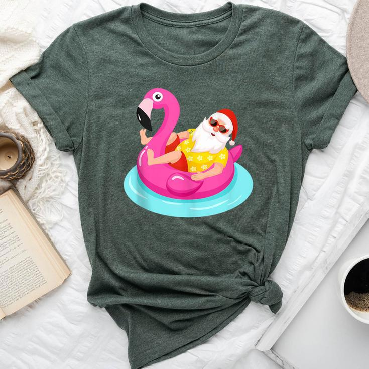 Christmas In July Santa Relaxing On A Flamingo Float Bella Canvas T-shirt