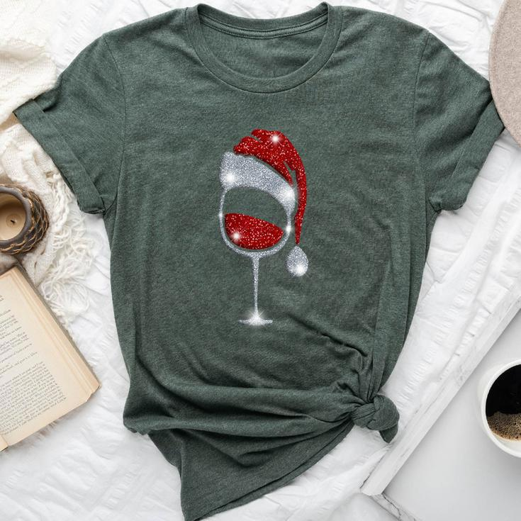 Christmas Wine Xmas Red Wine Glass Santa Pajamas Pj Bella Canvas T-shirt