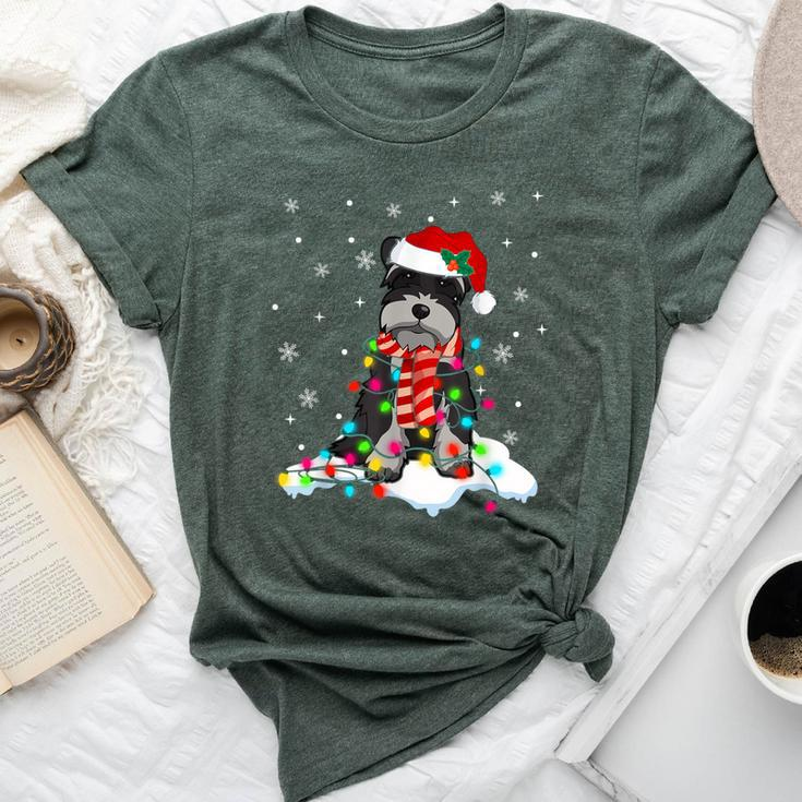 Cute Schnauzer Christmas Lights With Santa Hat Dog Dad Mom Bella Canvas T-shirt