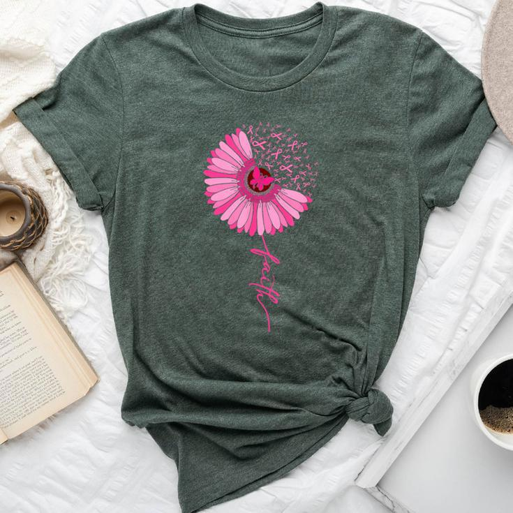 Daisy Faith Flower Pink Ribbon Breast Cancer Awareness Month Bella Canvas T-shirt