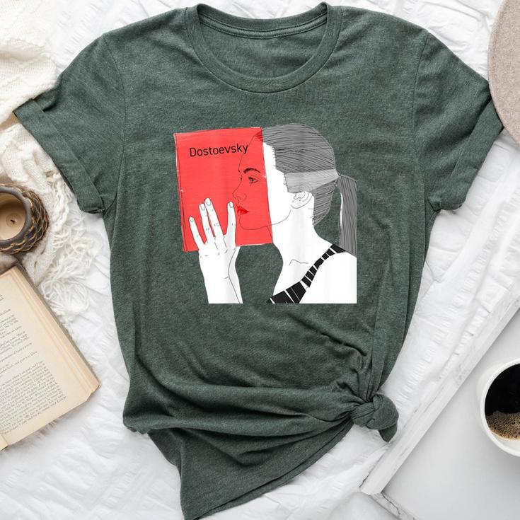 Dostoevsky Sketch Back Print Stylish Girl Read Book Bella Canvas T-shirt