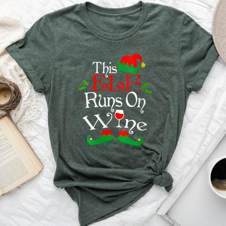 This Elf Runs On Wine Lovers Christmas Elves Xmas Bella Canvas T-shirt