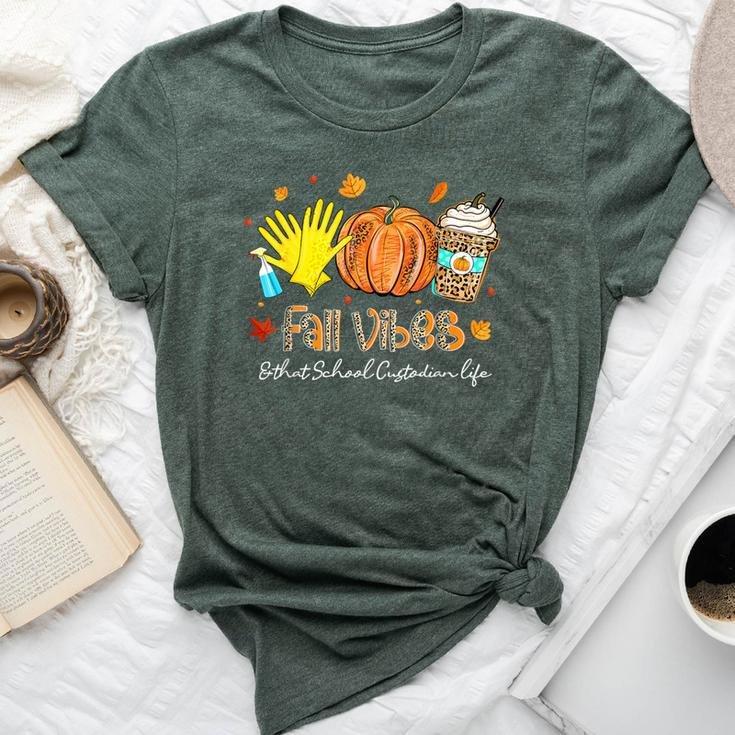 Fall Vibes & That School Custodian Life Pumpkin Leopard Bella Canvas T-shirt