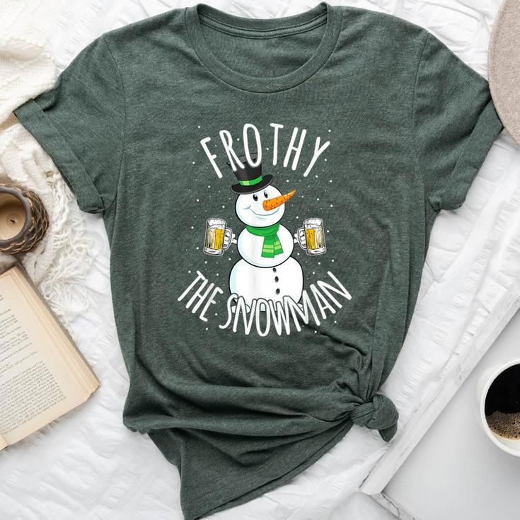 Christmas Snowman Beer Frothy Drinking Party Joke Bella Canvas T-shirt