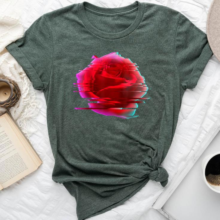 Glitch Rose Vaporwave Aesthetic Trippy Floral Psychedelic Bella Canvas T-shirt