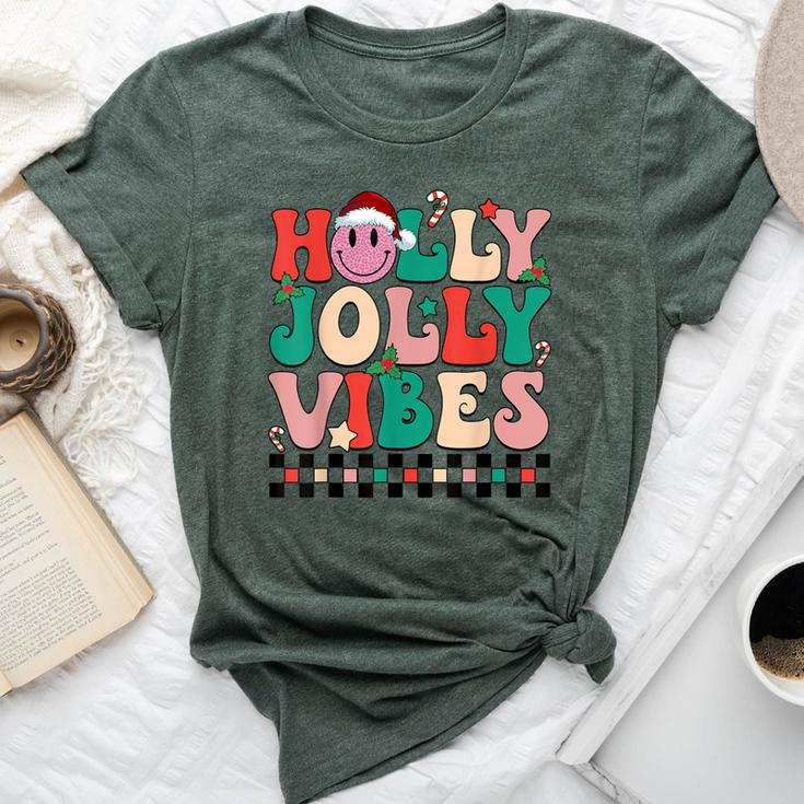 Groovy Retro Holly Xmas Jolly Teacher Christmas Vibes Hippie Bella Canvas T-shirt