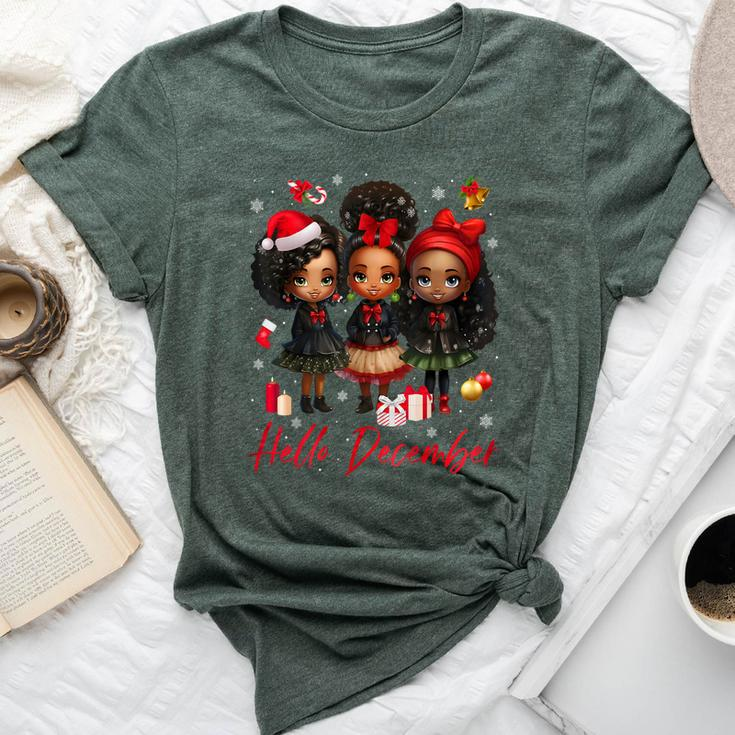 Hello December Black Afro African Girls Christmas Melanin Bella Canvas T-shirt