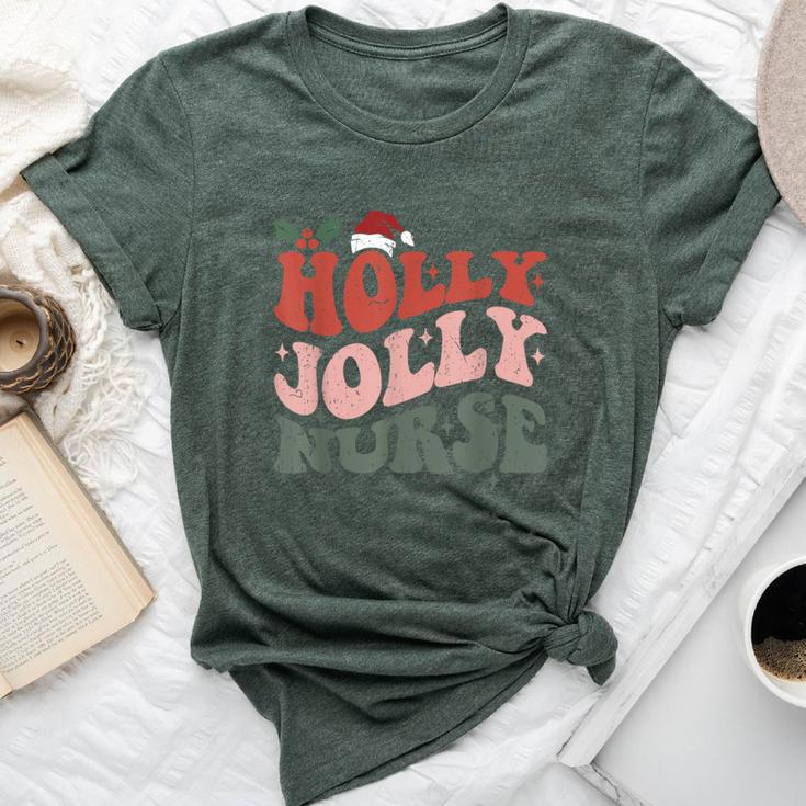 Holly N Jolly Nurse Santa Hat Groovy Christmas 2023 Bella Canvas T-shirt