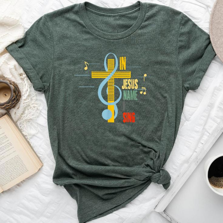 In Jesus Name I Sing Music Note Cross Vintage Christian Bella Canvas T-shirt
