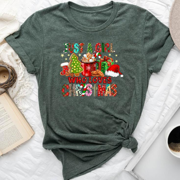 Just A Girl Who Love Christmas Hot Cocoa Hat Santa Pajama Bella Canvas T-shirt