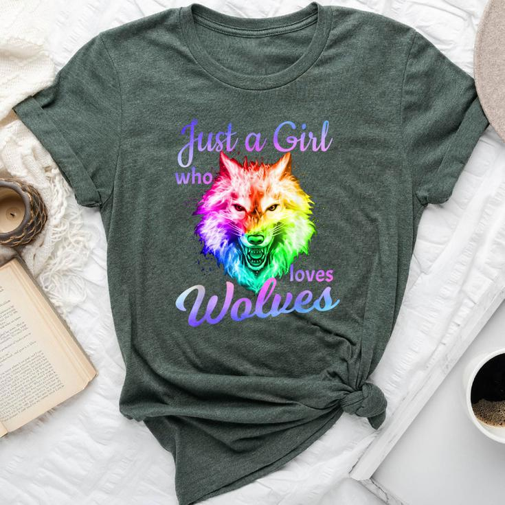 Just A Girl Who Loves Wolves Moon Wolf Girls Bella Canvas T-shirt