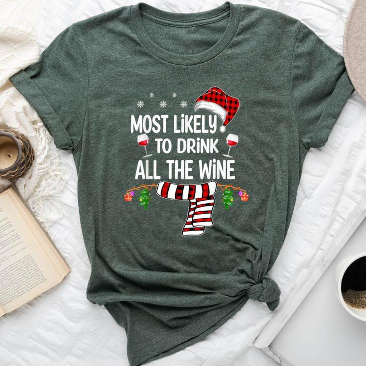 Most Likely To Drink All The Wine Family Christmas Pajamas Bella Canvas T-shirt