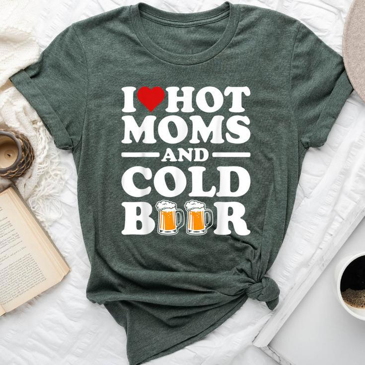 I Love Heart Hot Moms Cold Beer Adult Drinkising Joke Bella Canvas T-shirt