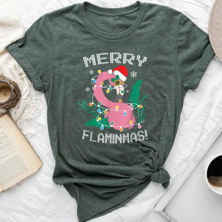 Merry Flaminmas Flamingo Lover Christmas Holiday Season Bella Canvas T-shirt