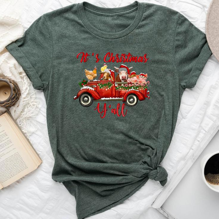 Red Farm Truck Farm Animal Farmer Girl It's Christmas Y'all Bella Canvas T-shirt