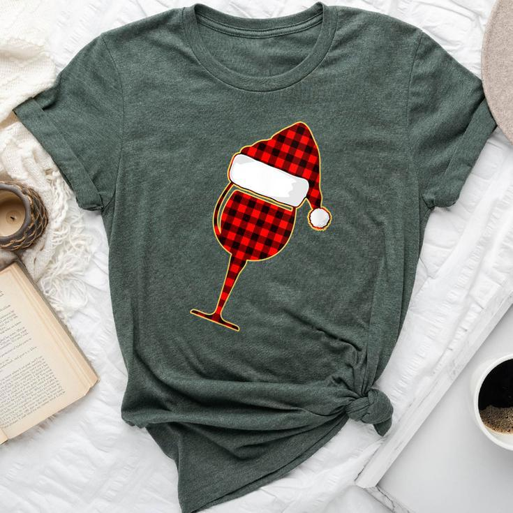 Red Plaid Wine Cup And Christmas Santa Hat Bella Canvas T-shirt