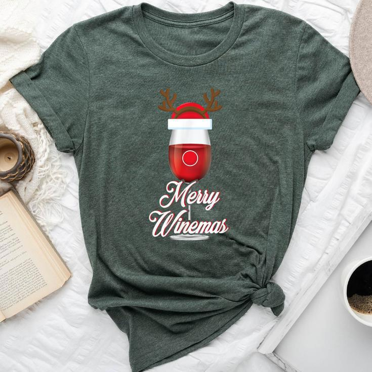 Red Wine Glass With Reindeer Hat Christmas Wine Bella Canvas T-shirt