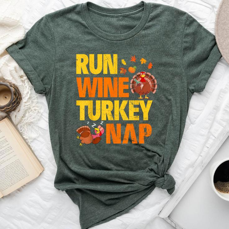 Run Wine Turkey Nap Thanksgiving Turkey Wine Running Bella Canvas T-shirt