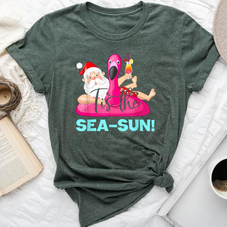 Santa Claus Flamingo Float Tis The Sea-Sun Christmas In July Bella Canvas T-shirt